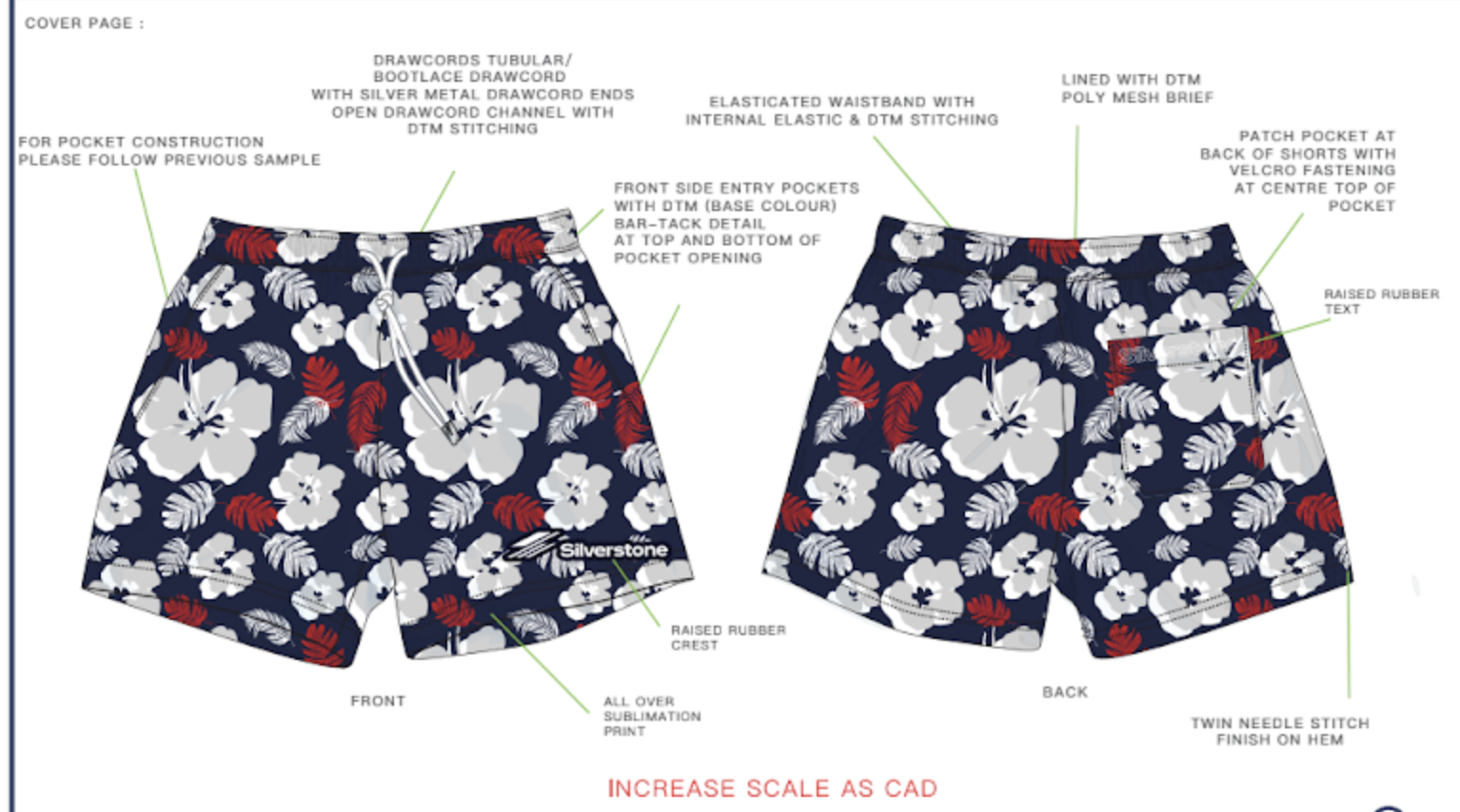 Swim shorts — illustration to technical drawing