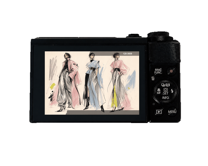 Canon G7X showing fashion sketches