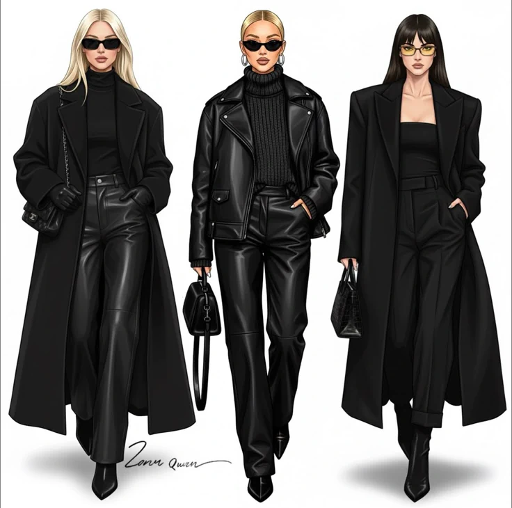 Fashion editorial illustration — leather looks